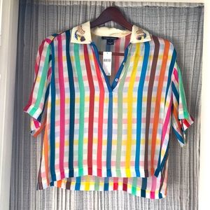 Rainbow Gingham Crop Shirt, Size S, Anthropologie